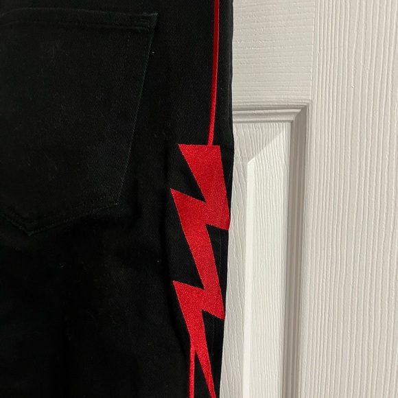 Golden brand black skinny jeans with red lightning bolt down leg - Picture 6 of 9
